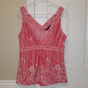 BCBG blouse tank top large L coral and white
